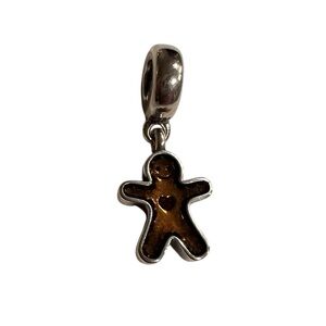EUC Pandora Gingerbread Sterling Silver Brown Enamel Dangle Gingerbread Charm